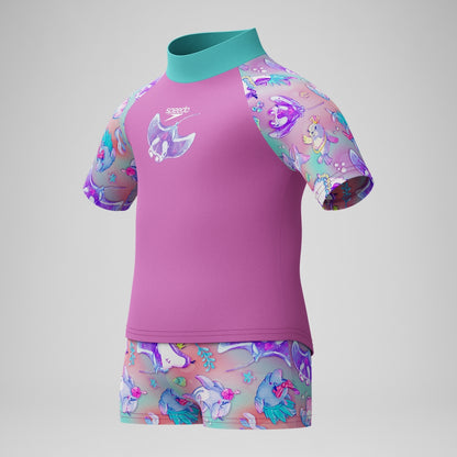 Girls' Digital Short Sleeve Rash Top Set Pink | Speedo