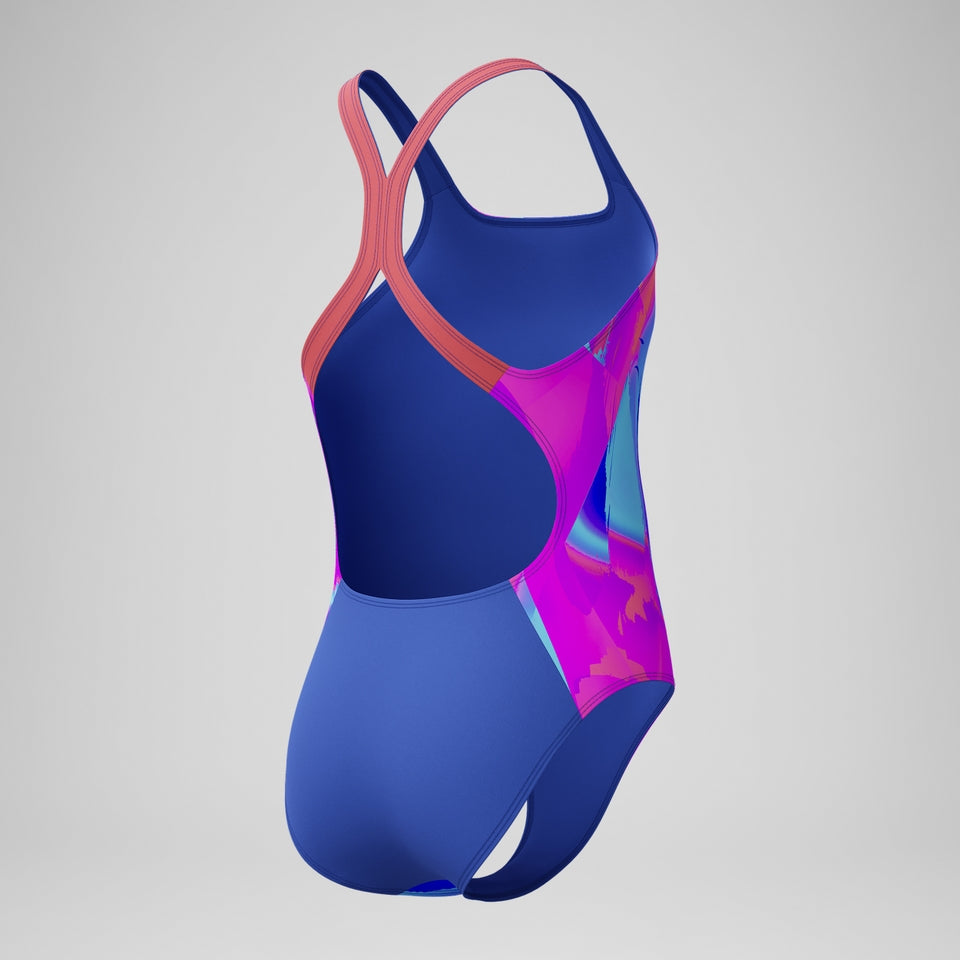 Girls' Digital Printed Powerback Swimsuit Pink/Blue | Speedo