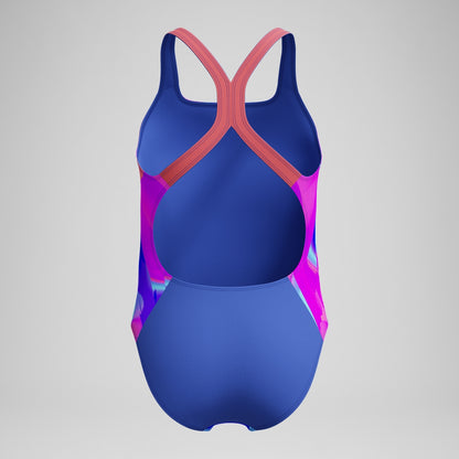 Girls' Digital Printed Powerback Swimsuit Pink/Blue | Speedo
