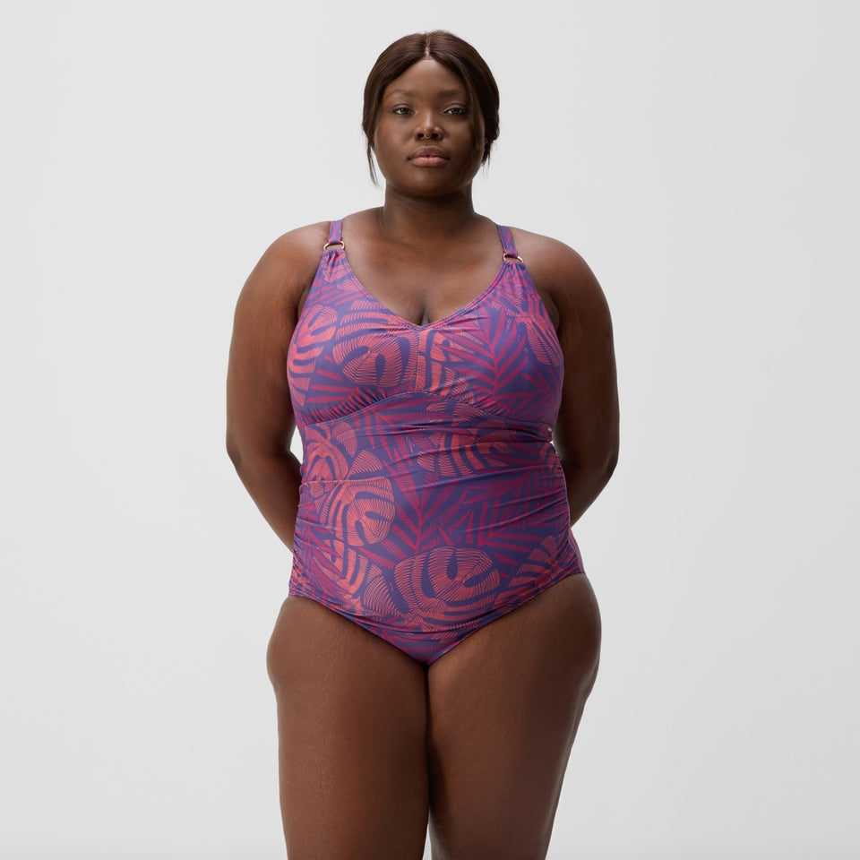 Plus Size Shaping V Neck Swimsuit Pink/Orange | Speedo