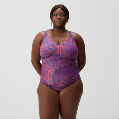 Plus Size Shaping V Neck Swimsuit Pink/Orange | Speedo