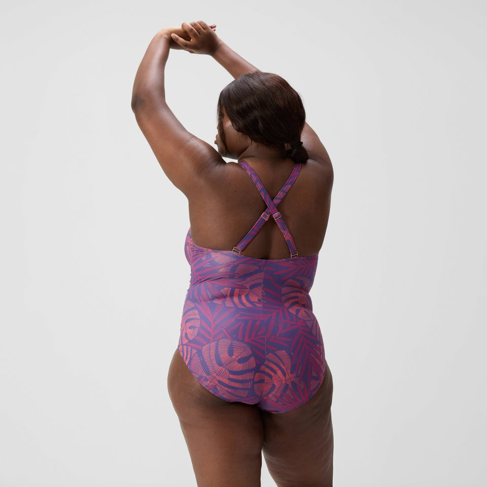 Plus Size Shaping V Neck Swimsuit Pink/Orange | Speedo