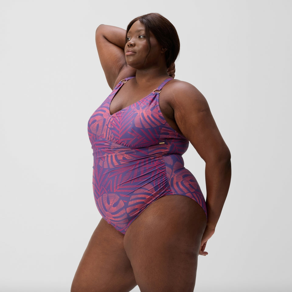 Plus Size Shaping V Neck Swimsuit Pink/Orange | Speedo