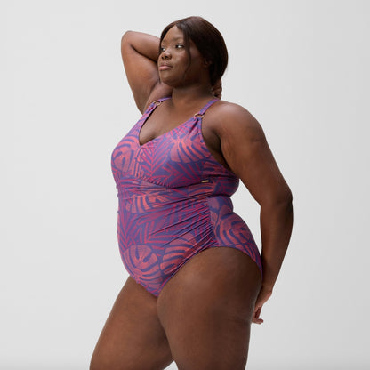 Plus Size Shaping V Neck Swimsuit Pink/Orange | Speedo