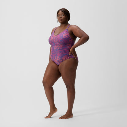 Plus Size Shaping V Neck Swimsuit Pink/Orange | Speedo