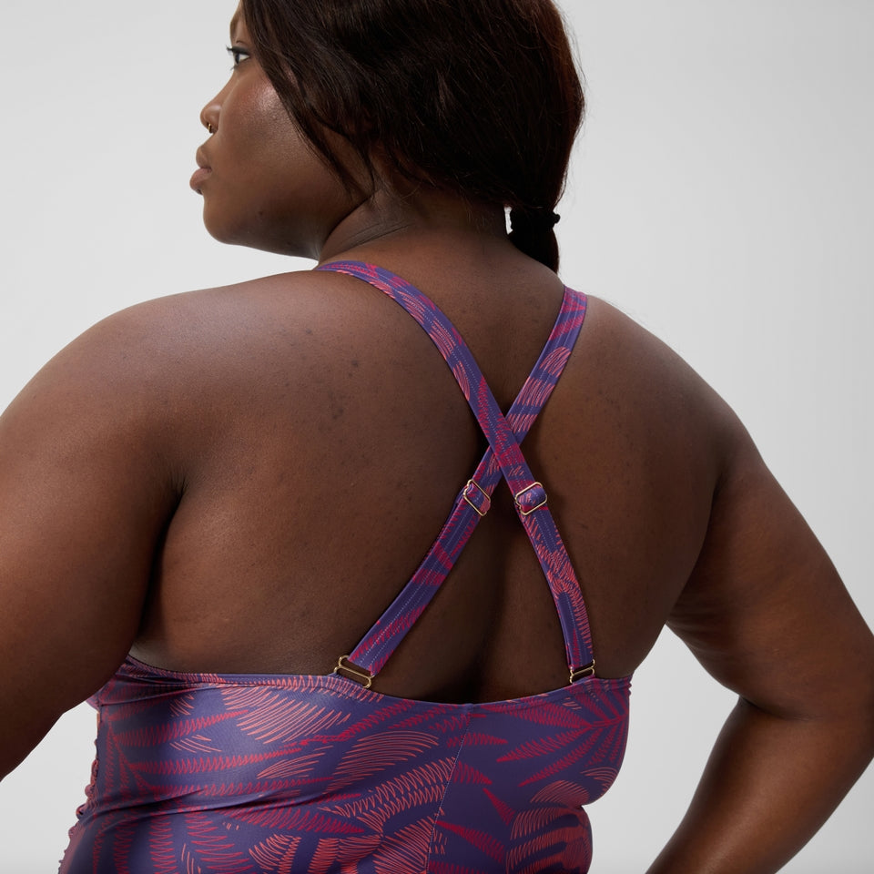 Plus Size Shaping V Neck Swimsuit Pink/Orange | Speedo