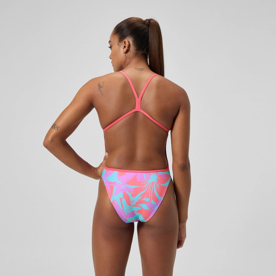 Club Training Printed V Back Swimsuit Pink/Green | Speedo