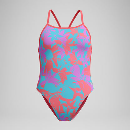 Club Training Printed V Back Swimsuit Pink/Green | Speedo