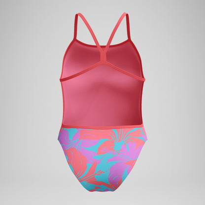 Club Training Printed V Back Swimsuit Pink/Green | Speedo