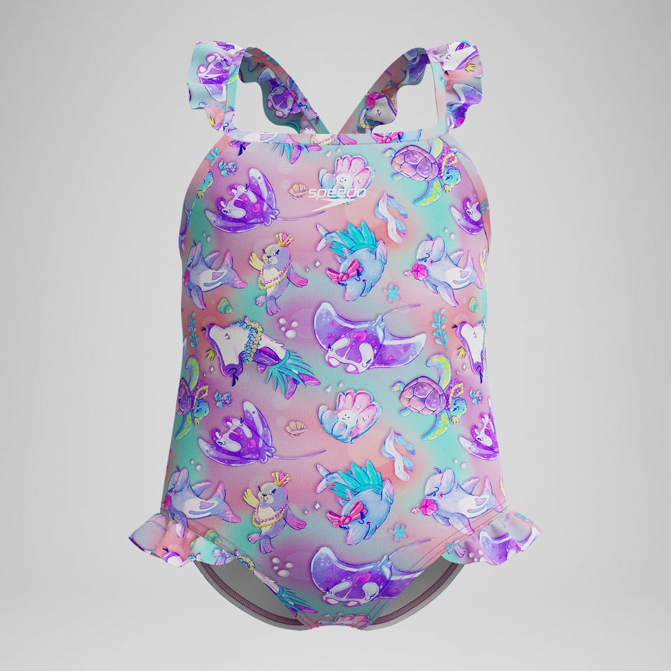 Girls' Digital Frill Thinstrap Swimsuit Pink/Purple | Speedo