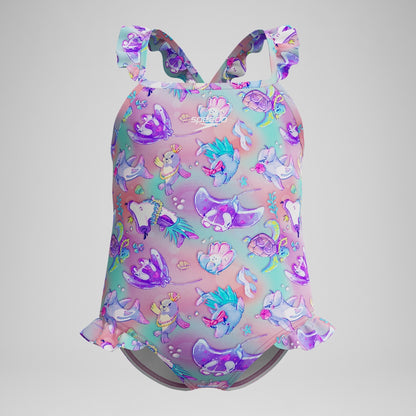 Girls' Digital Frill Thinstrap Swimsuit Pink/Purple | Speedo