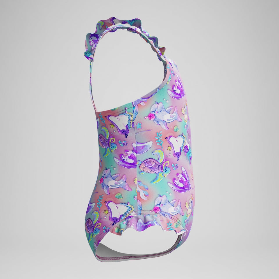 Girls' Digital Frill Thinstrap Swimsuit Pink/Purple | Speedo