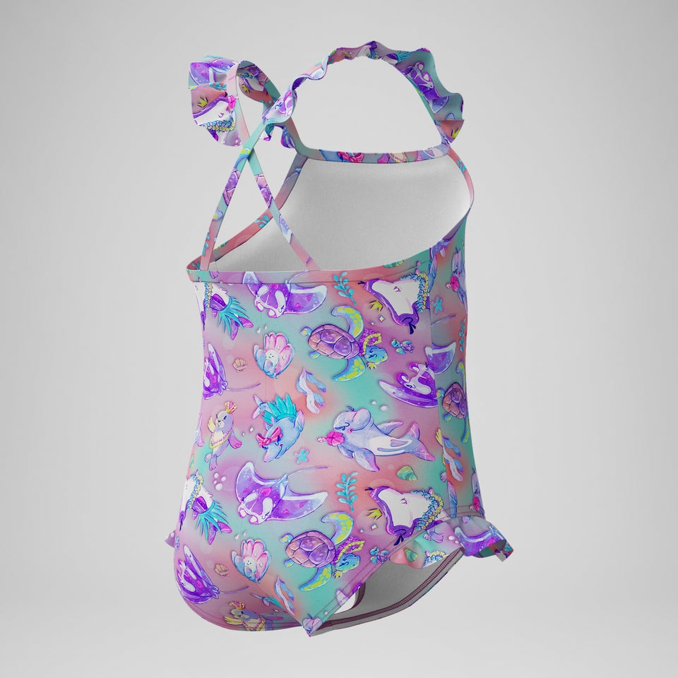 Girls' Digital Frill Thinstrap Swimsuit Pink/Purple | Speedo