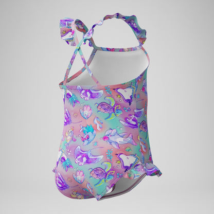Girls' Digital Frill Thinstrap Swimsuit Pink/Purple | Speedo