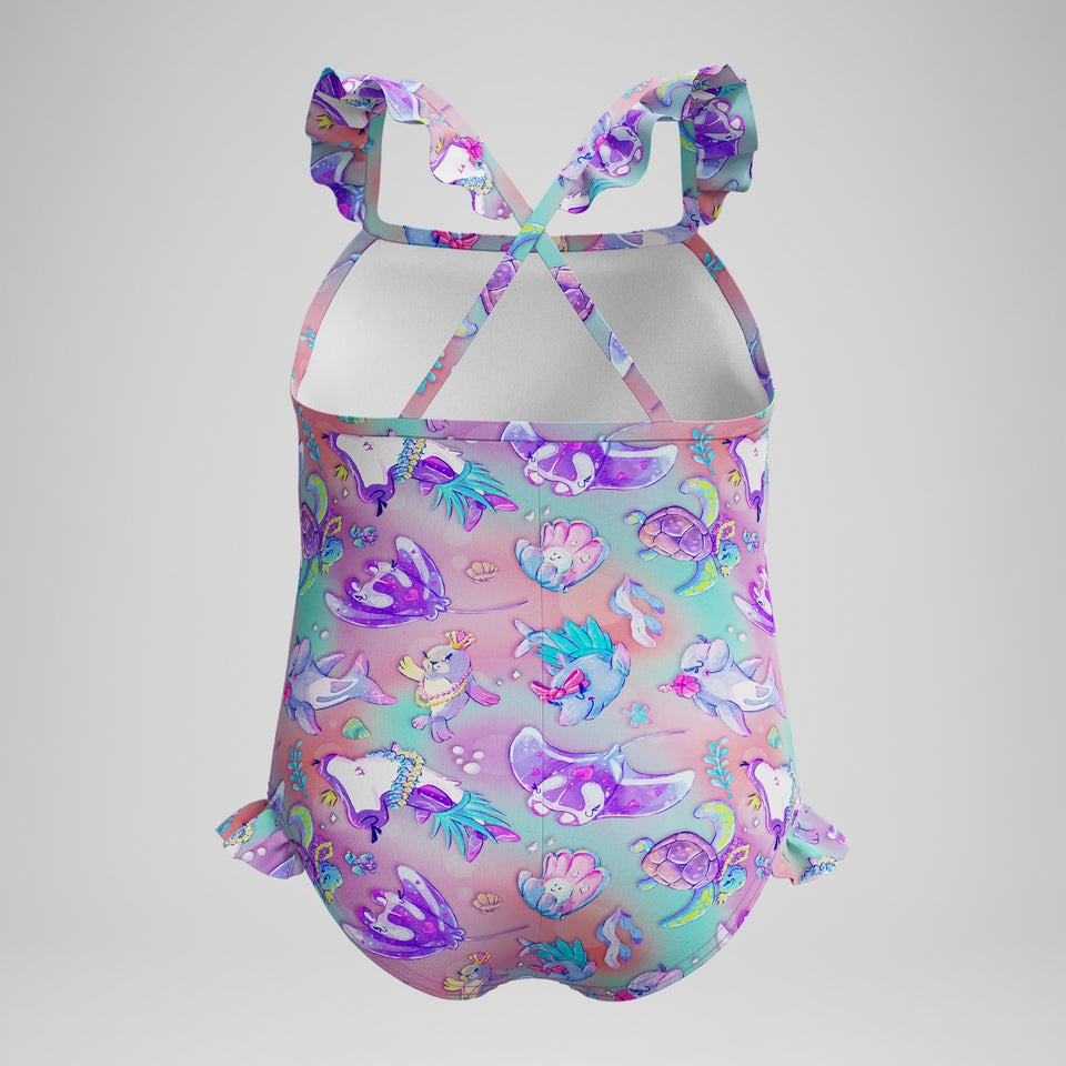 Girls' Digital Frill Thinstrap Swimsuit Pink/Purple | Speedo