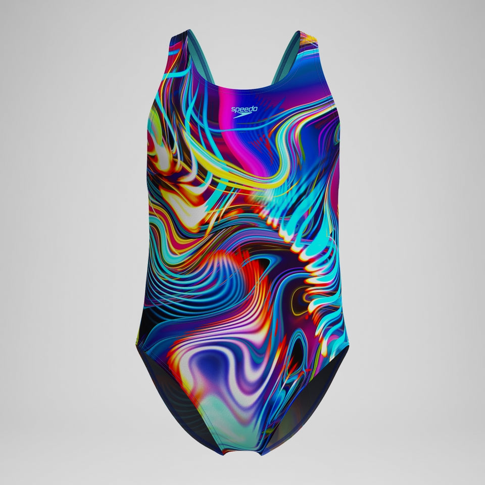 Girls' Digital Printed Powerback Swimsuit Blue/Purple | Speedo
