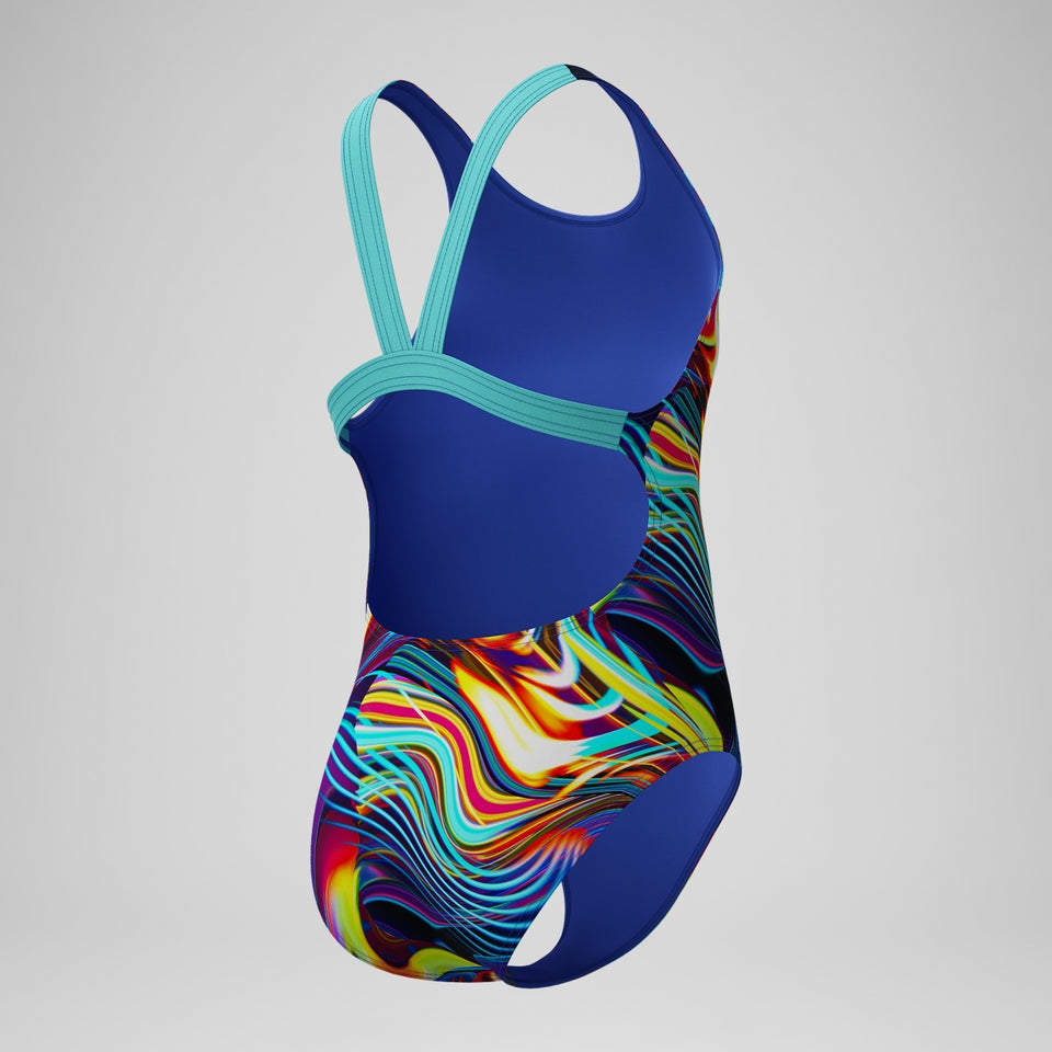 Girls' Digital Printed Powerback Swimsuit Blue/Purple | Speedo