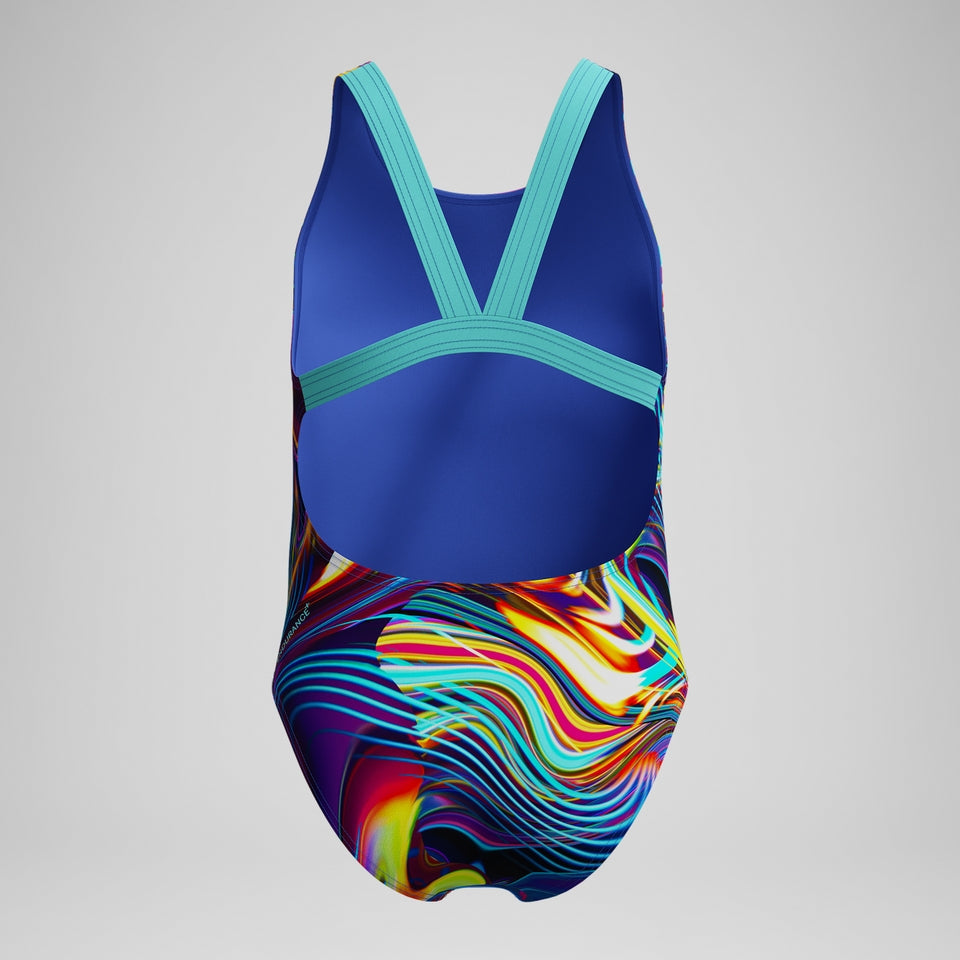 Girls' Digital Printed Powerback Swimsuit Blue/Purple | Speedo