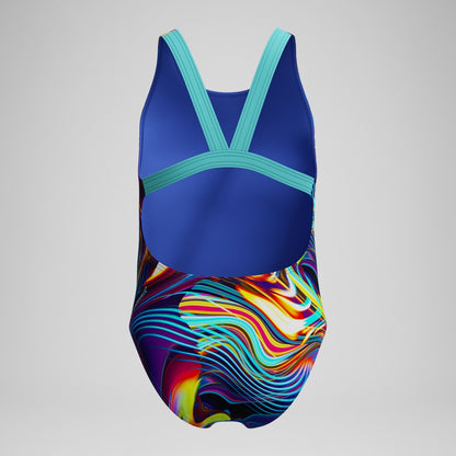 Girls' Digital Printed Powerback Swimsuit Blue/Purple | Speedo