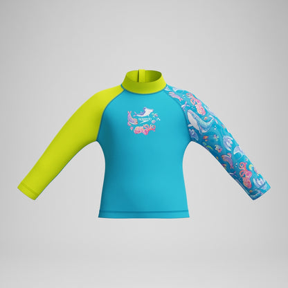 Boys' Learn to Swim Printed Long Sleeve Rash Top Blue/Yellow | Speedo