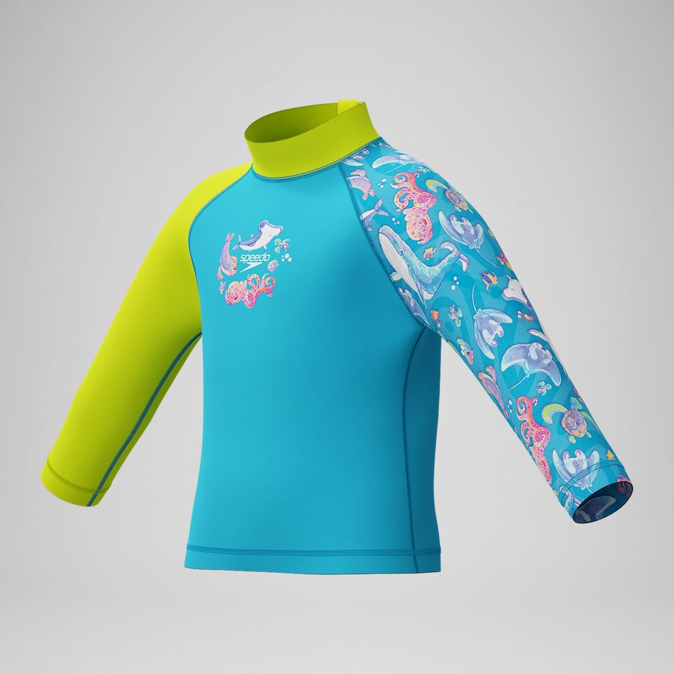 Boys' Learn to Swim Printed Long Sleeve Rash Top Blue/Yellow | Speedo