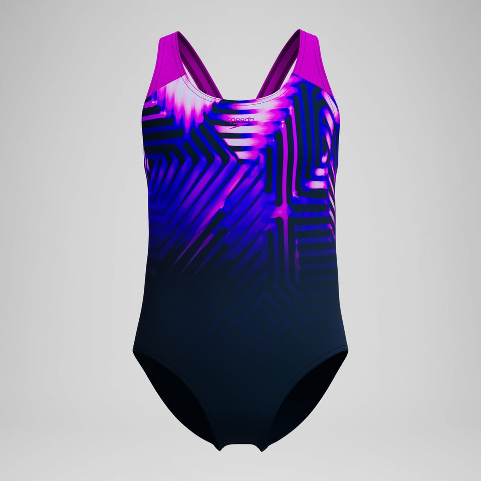 Girls' Digital Placement Splashback Swimsuit Navy/Pink | Speedo