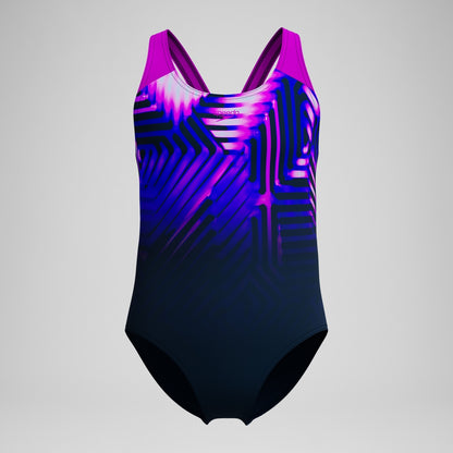 Girls' Digital Placement Splashback Swimsuit Navy/Pink | Speedo