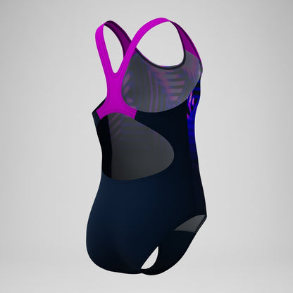Girls' Digital Placement Splashback Swimsuit Navy/Pink | Speedo