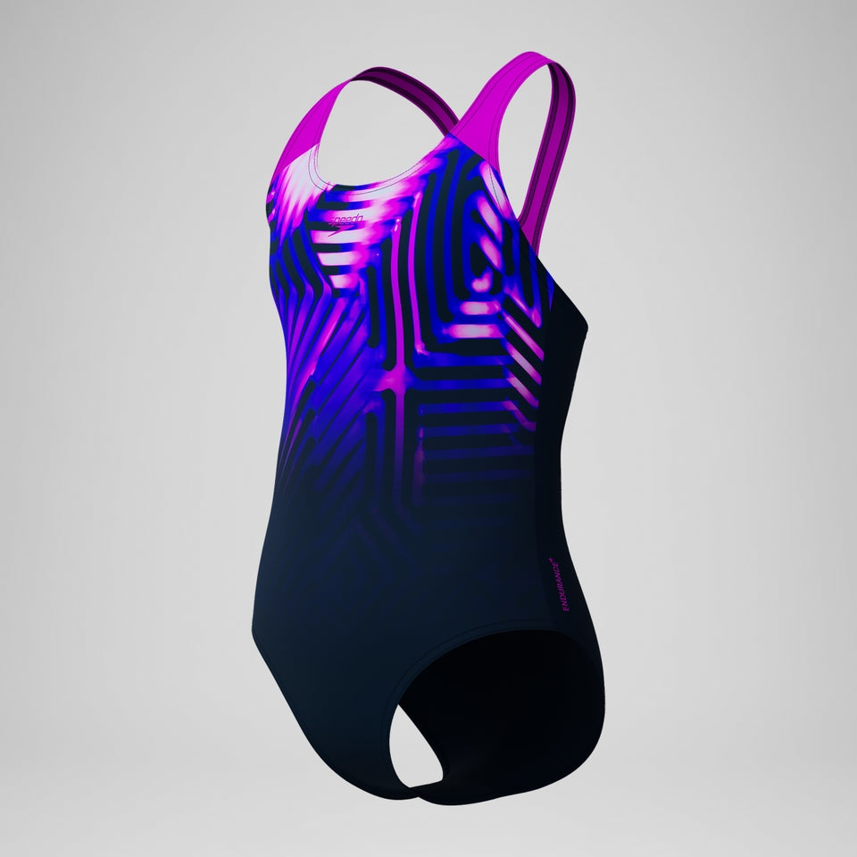 Girls' Digital Placement Splashback Swimsuit Navy/Pink | Speedo