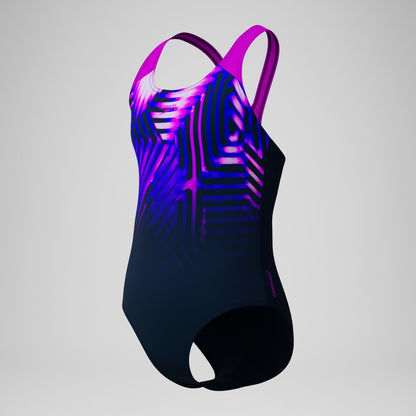 Girls' Digital Placement Splashback Swimsuit Navy/Pink | Speedo