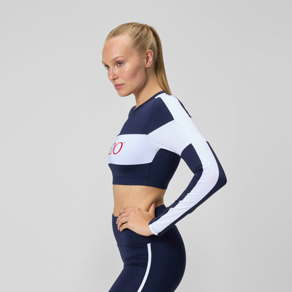 Jetstream Colourblock Long Sleeve Crop Rash Top Navy/White | Speedo