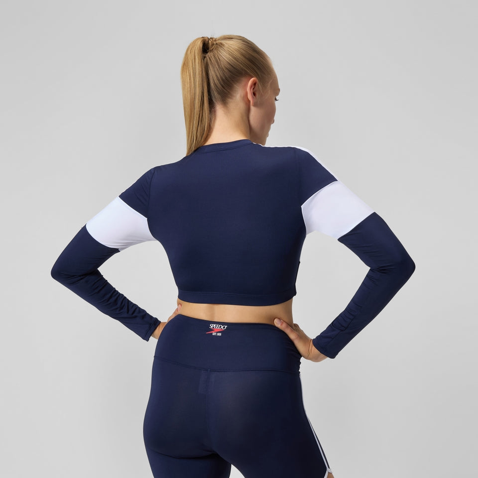 Jetstream Colourblock Long Sleeve Crop Rash Top Navy/White | Speedo