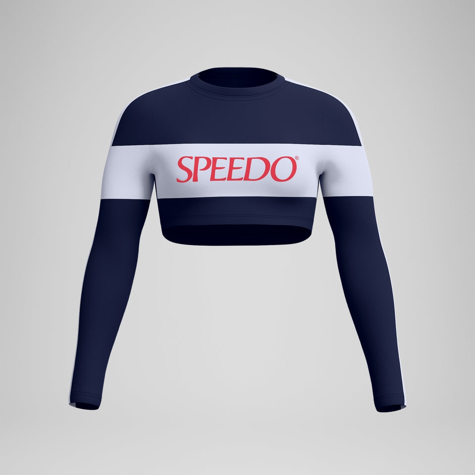 Jetstream Colourblock Long Sleeve Crop Rash Top Navy/White | Speedo