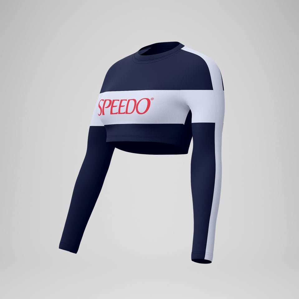 Jetstream Colourblock Long Sleeve Crop Rash Top Navy/White | Speedo