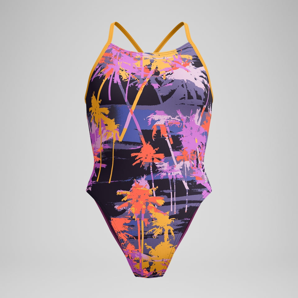 Club Training Printed Lattice Tie Back Swimsuit Navy/Orange | Speedo