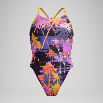 Club Training Printed Lattice Tie Back Swimsuit Navy/Orange | Speedo