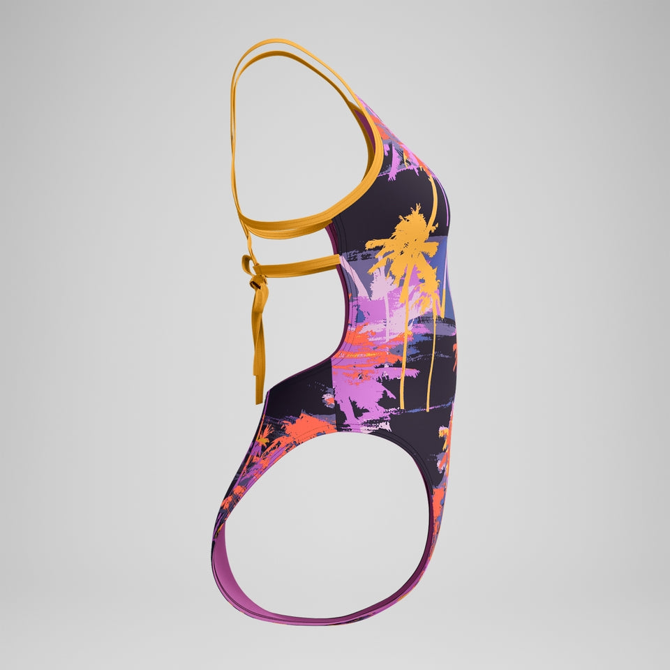 Club Training Printed Lattice Tie Back Swimsuit Navy/Orange | Speedo