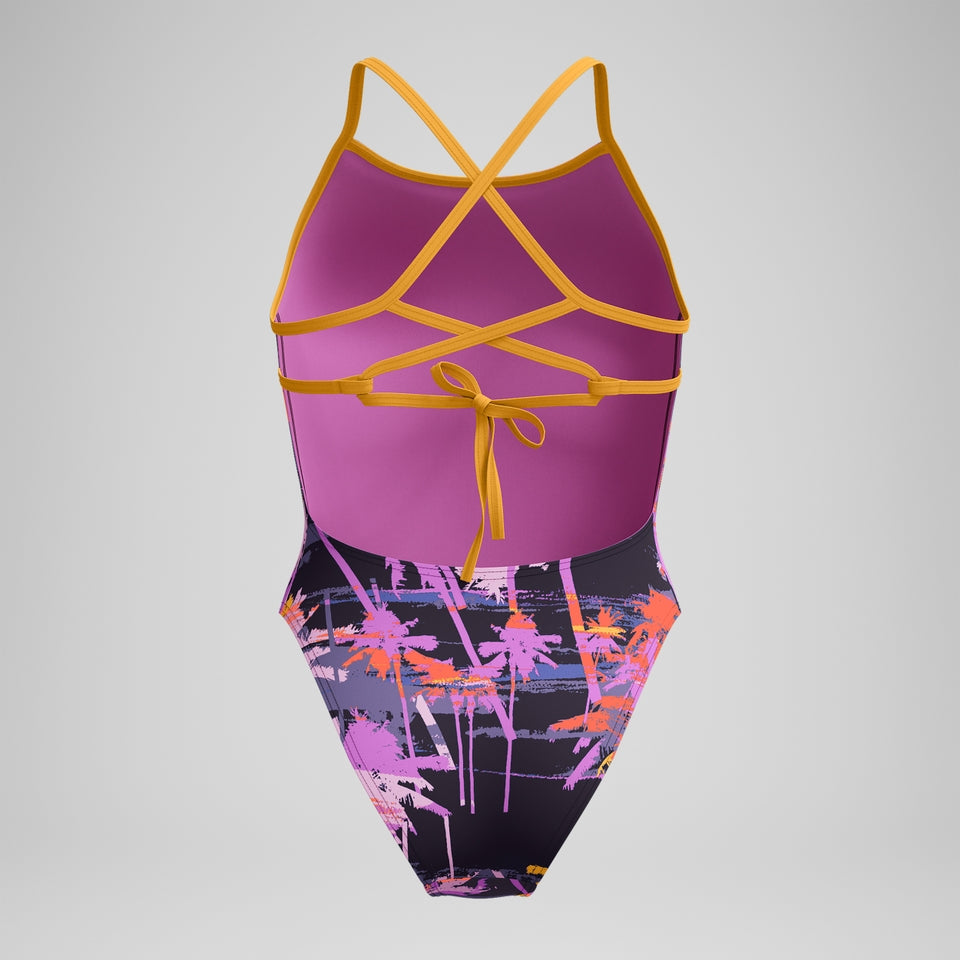 Club Training Printed Lattice Tie Back Swimsuit Navy/Orange | Speedo