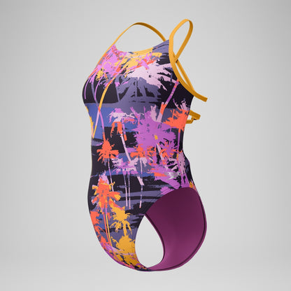 Club Training Printed Lattice Tie Back Swimsuit Navy/Orange | Speedo