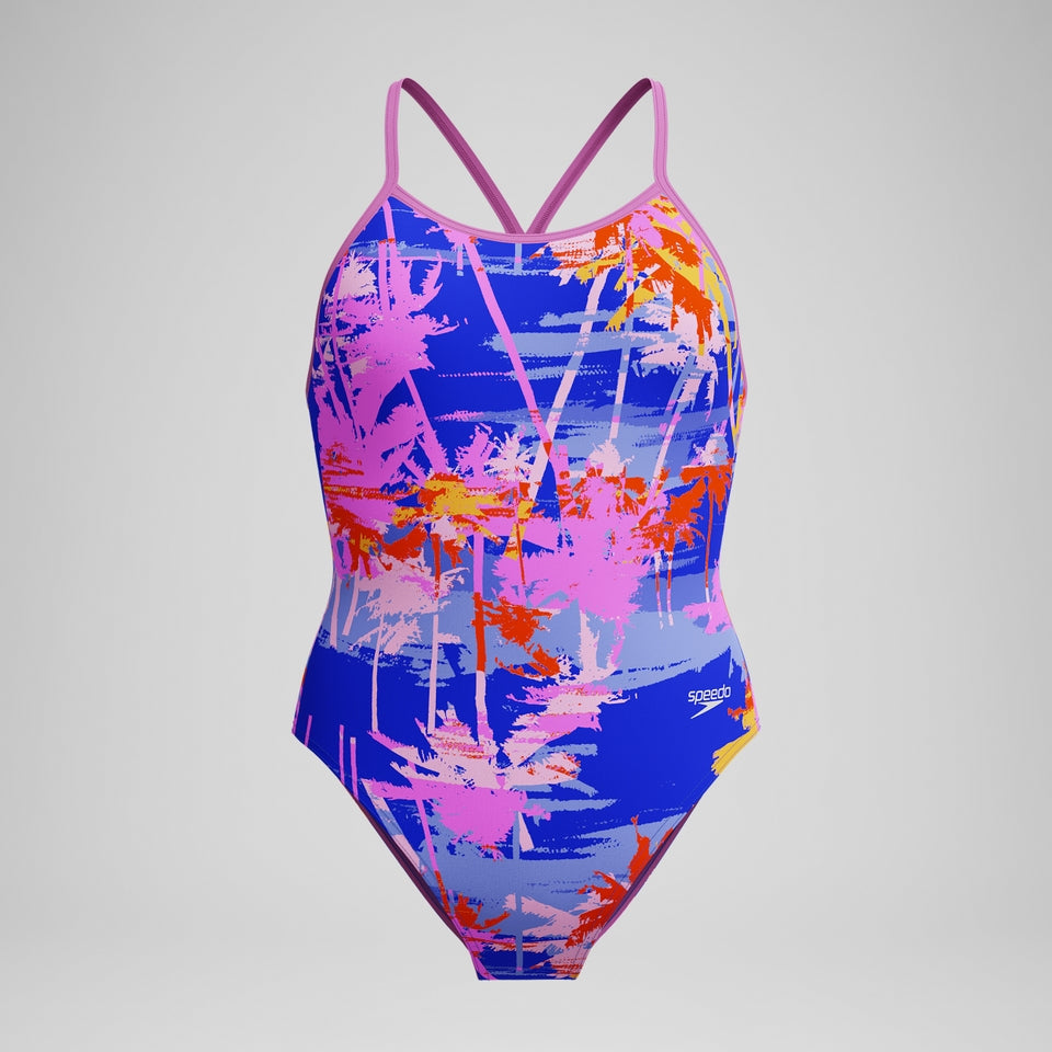 Girls' Club Training Printed V Back Swimsuit Blue/Pink | Speedo