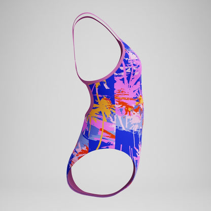 Girls' Club Training Printed V Back Swimsuit Blue/Pink | Speedo
