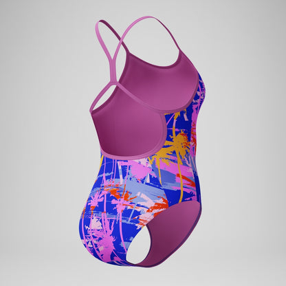 Girls' Club Training Printed V Back Swimsuit Blue/Pink | Speedo
