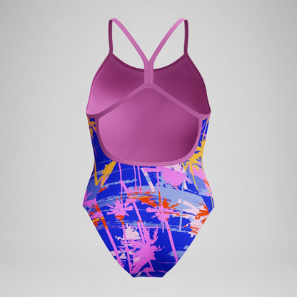 Girls' Club Training Printed V Back Swimsuit Blue/Pink | Speedo