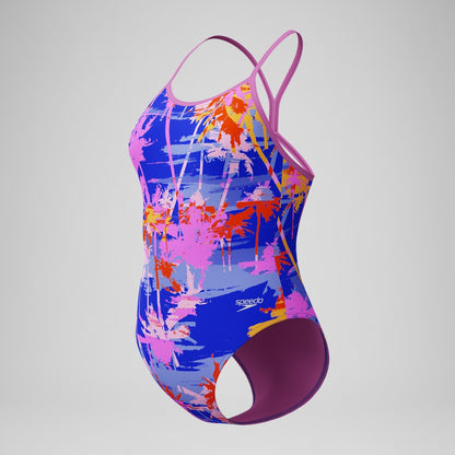 Girls' Club Training Printed V Back Swimsuit Blue/Pink | Speedo