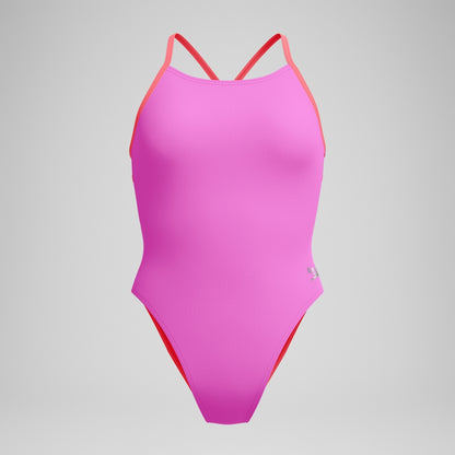 Club Training Solid Lattice Tie Back Swimsuit Pink/Coral | Speedo