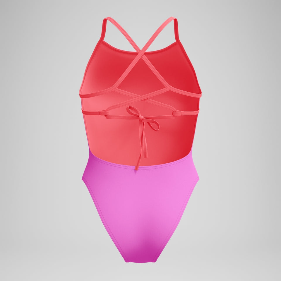Club Training Solid Lattice Tie Back Swimsuit Pink/Coral | Speedo