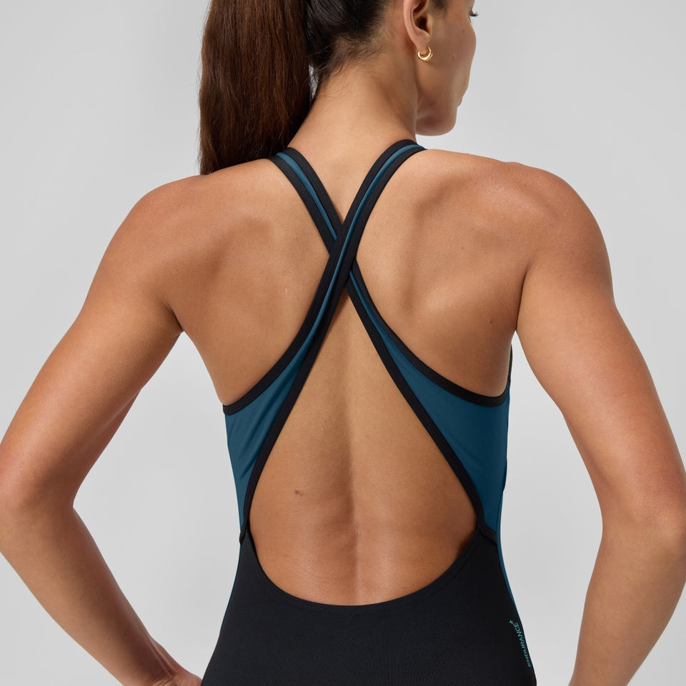 Highneck Splice Crossback Swimsuit DarkTeal/Green | Speedo