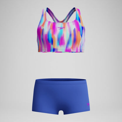 Girls' Printed Boyleg Bikini Blue/Pink | Speedo
