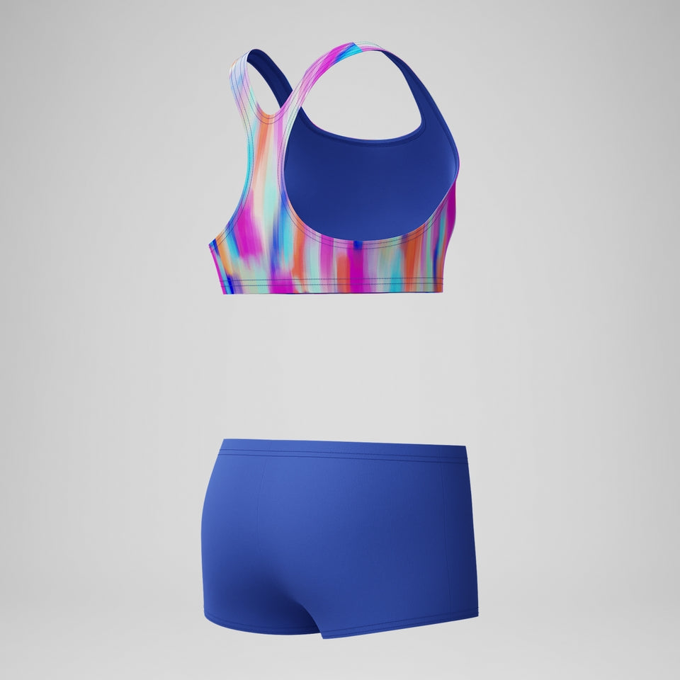 Girls' Printed Boyleg Bikini Blue/Pink | Speedo