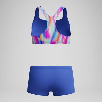 Girls' Printed Boyleg Bikini Blue/Pink | Speedo